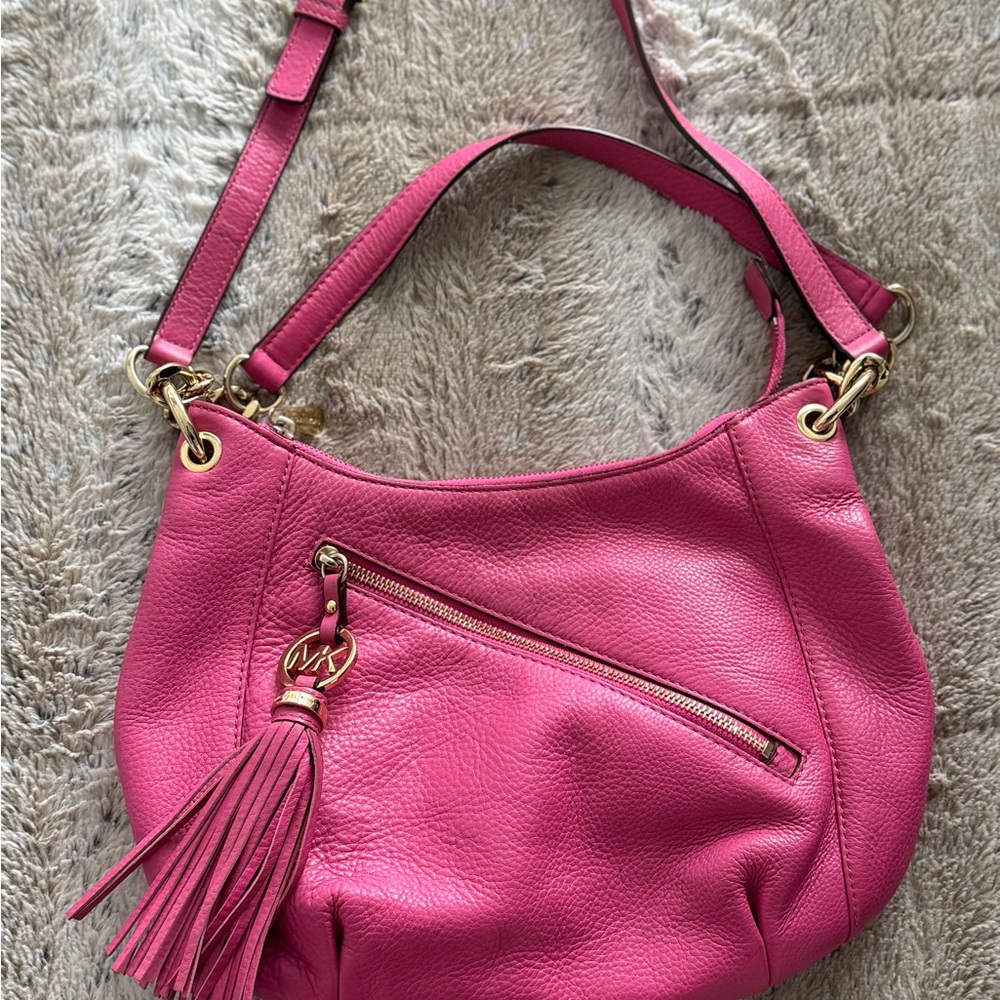 Michael Kors Pink Shoulder Bag with Gold Hardware and Tassel